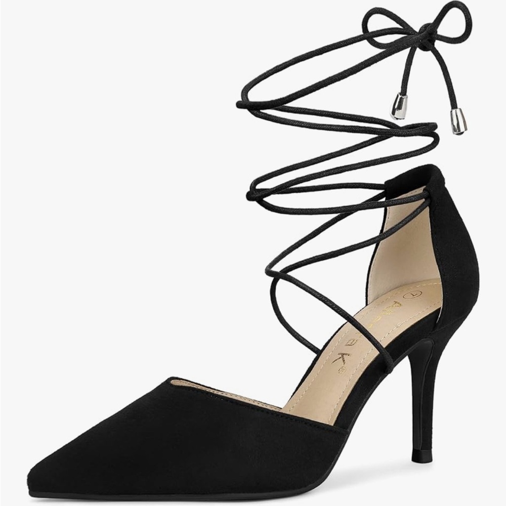 Elegant Black Velvet Lace-Up Heels